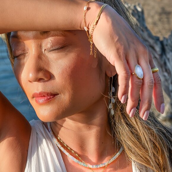 STUNNING Moonstone Threader Earrings Gemstone Dangle Earring June Birthday Gift - Picture 12 of 15